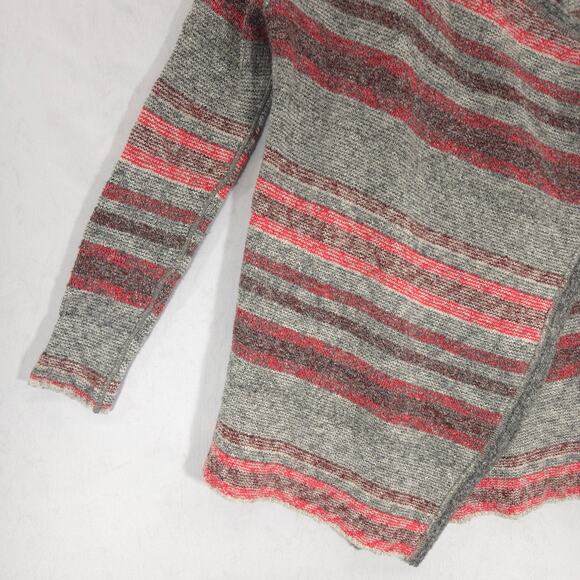 Lucky Brand Cardigan Sweater Womens Small Gray Red Striped Open Front Wrap - Picture 3 of 12